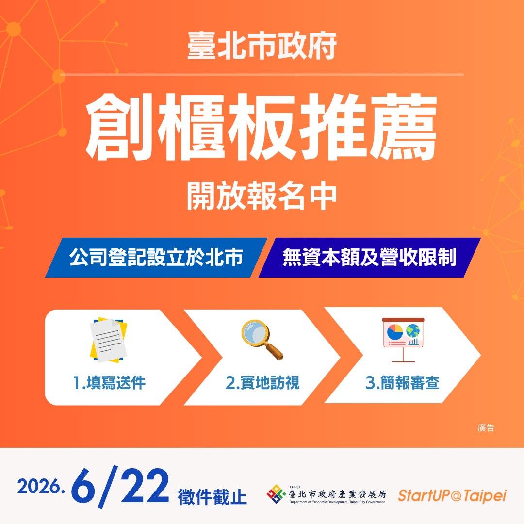 115年度 臺北市政府創櫃板推薦徵件開跑
